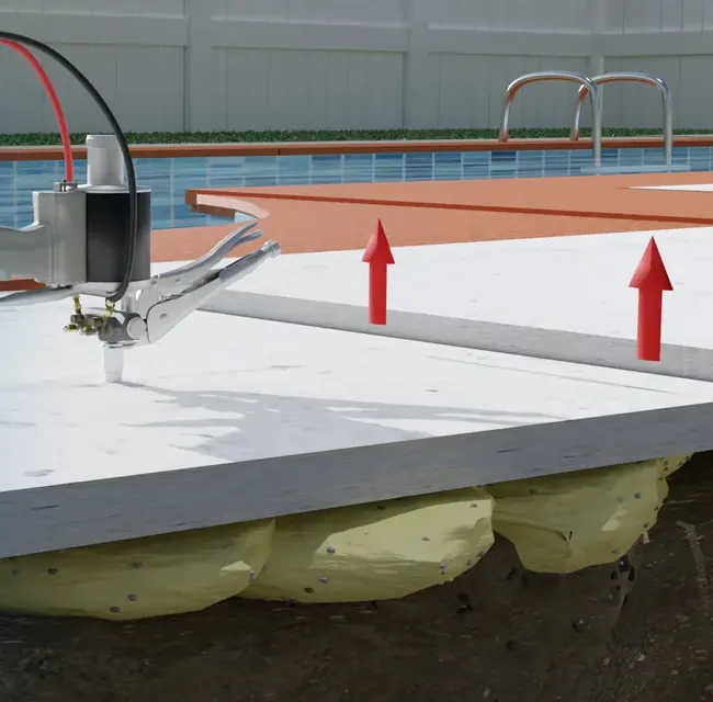 Polyurethane foam injected under a sunken concrete slab